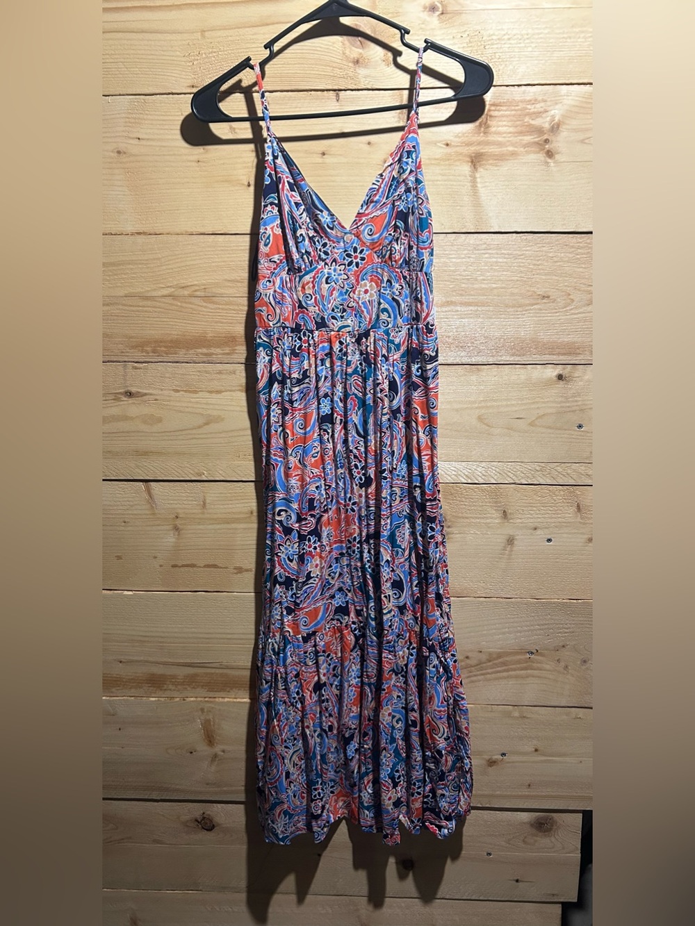 Xhilaration Blue & Orange Paisley Strappy Maxi Dress